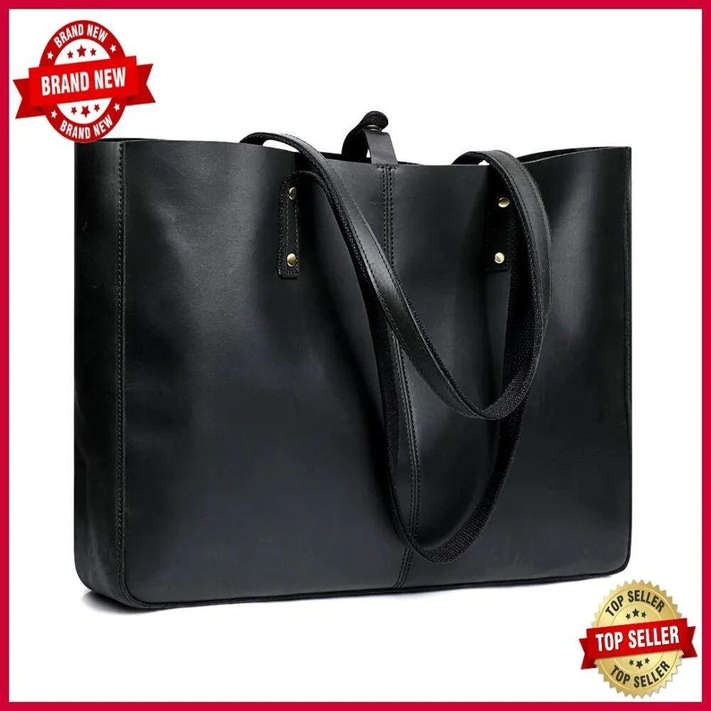 Genuine Leather Large Tote Bag for Work with Removable Pouch